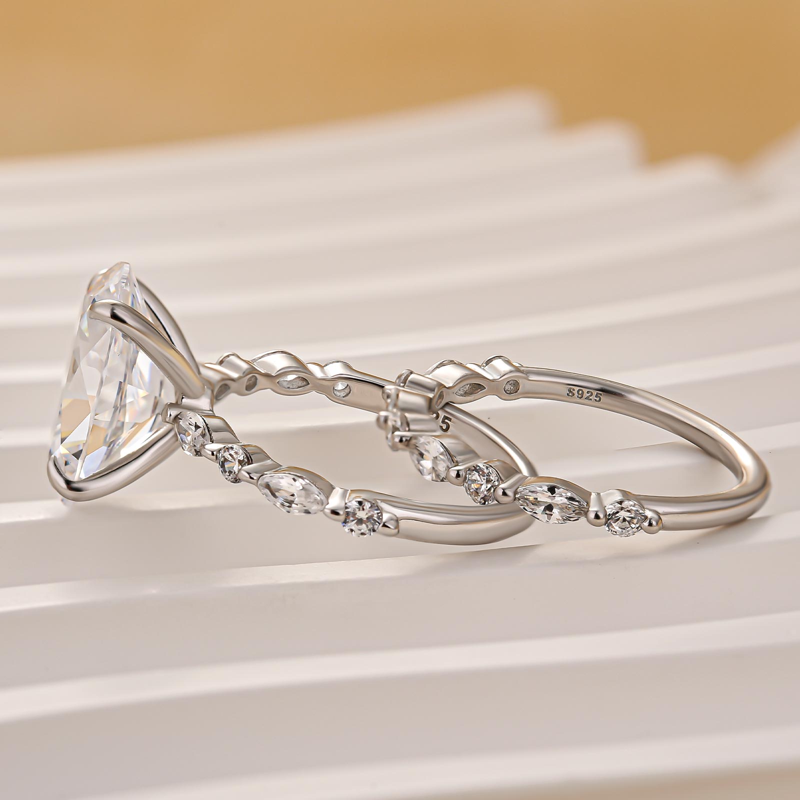 4.5Ct Oval Cut Engagement Ring With Classic Wedding Bands