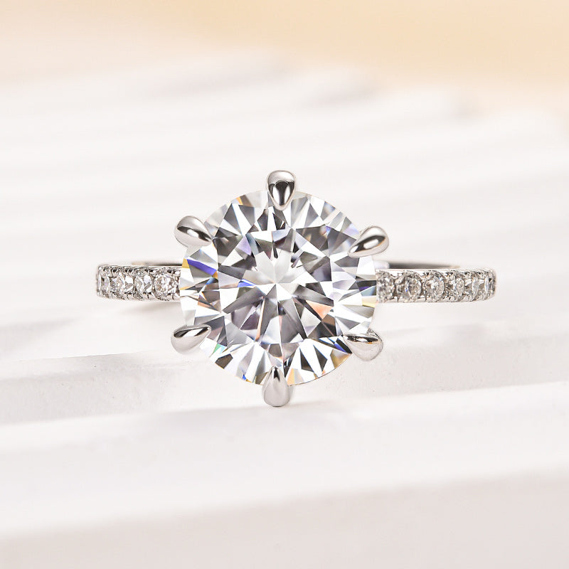 Louily 3.0 Carat Moissanite 6 Prong Round Cut Engagement Ring - louilyjewelry