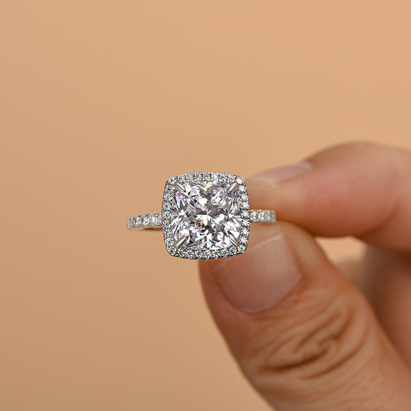 Louily Halo Cushion Cut Engagement Ring In Sterling Silver