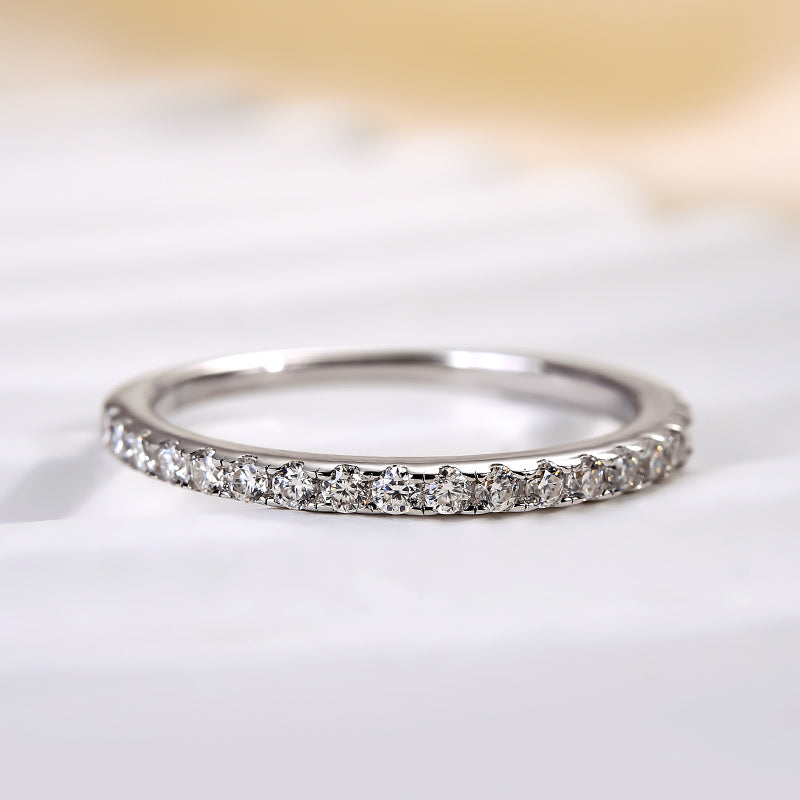 Louily Moissanite Half Eternity Thin Women's Wedding Band - louilyjewelry