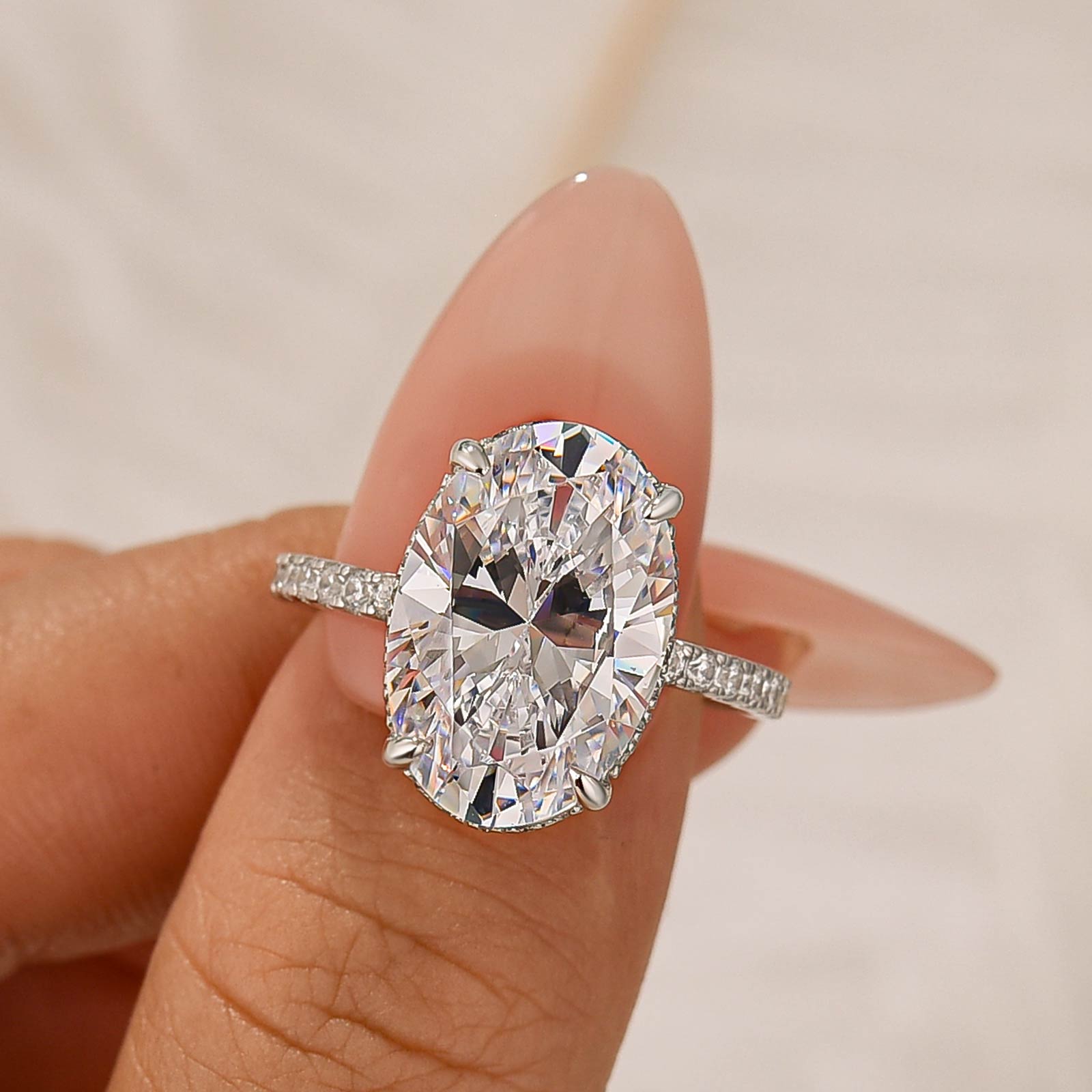 6.0Ct Oval Cut Hidden Halo Engagement Ring In Sterling Silver