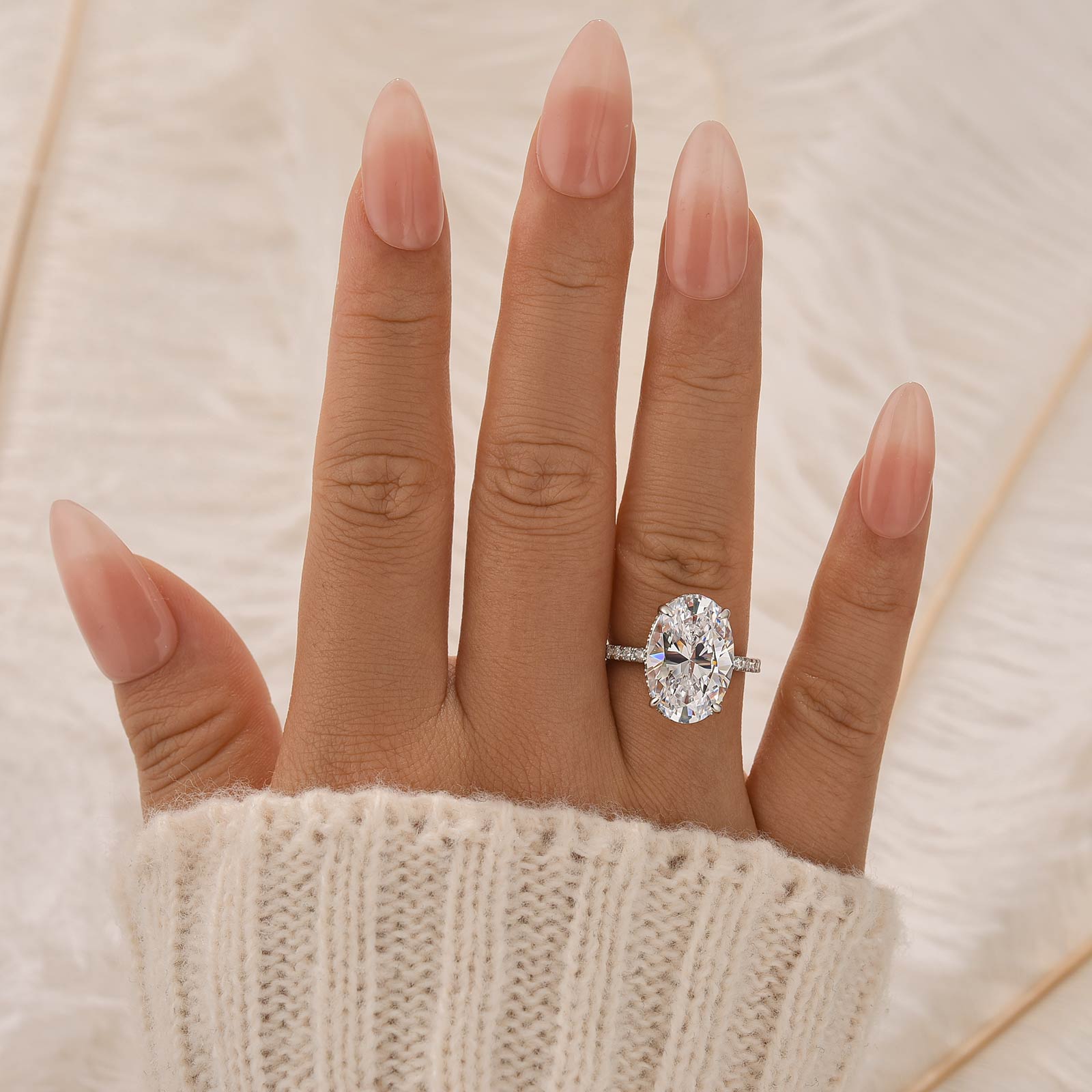 6.0Ct Oval Cut Hidden Halo Engagement Ring In Sterling Silver