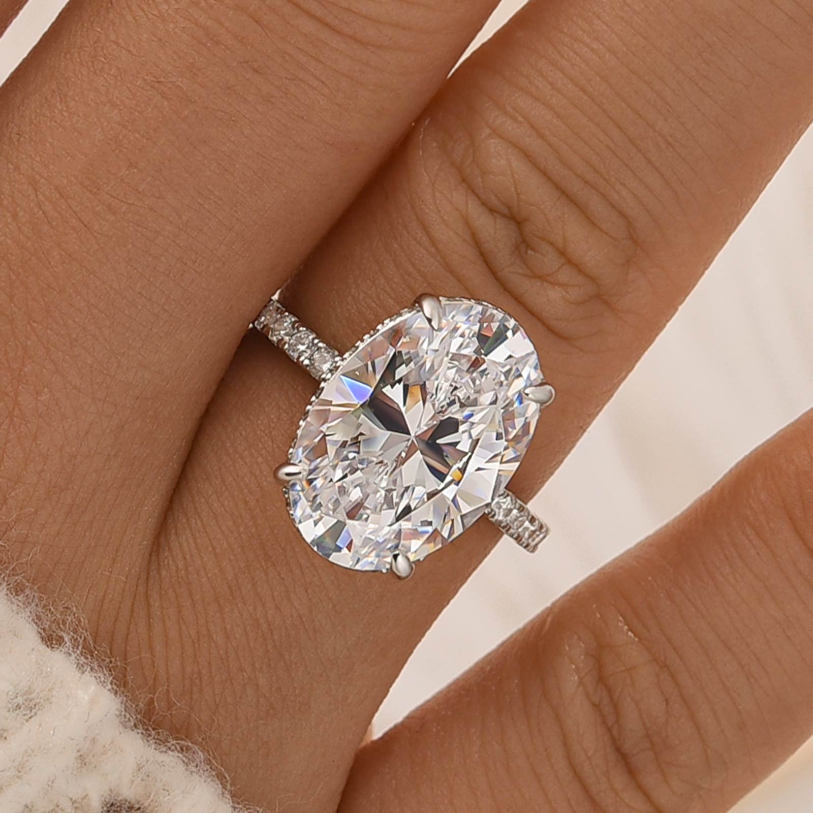 6.0Ct Oval Cut Hidden Halo Engagement Ring In Sterling Silver