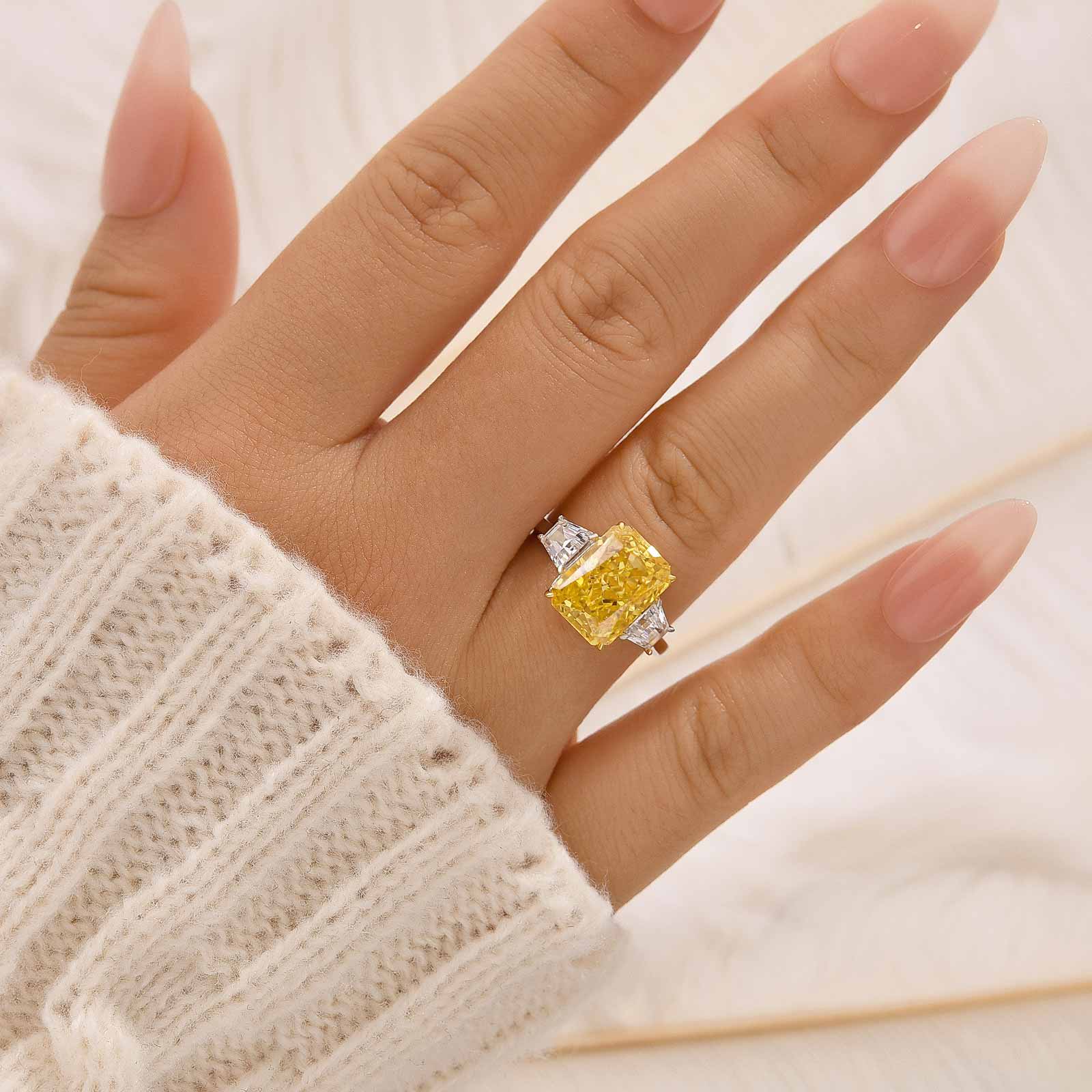 4.5Ct Radiant Cut Side Stone Two-Tond Gold  Engagement Ring