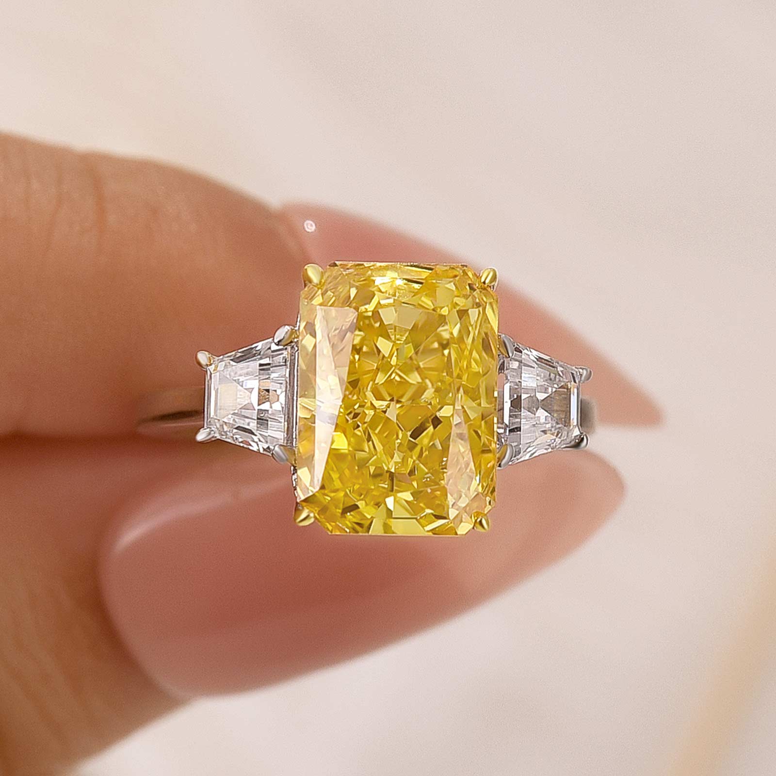 4.5Ct Radiant Cut Side Stone Two-Tond Gold  Engagement Ring