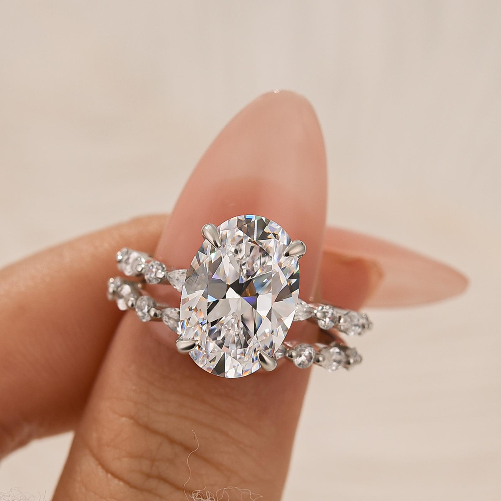 4.5Ct Oval Cut Engagement Ring With Classic Wedding Bands