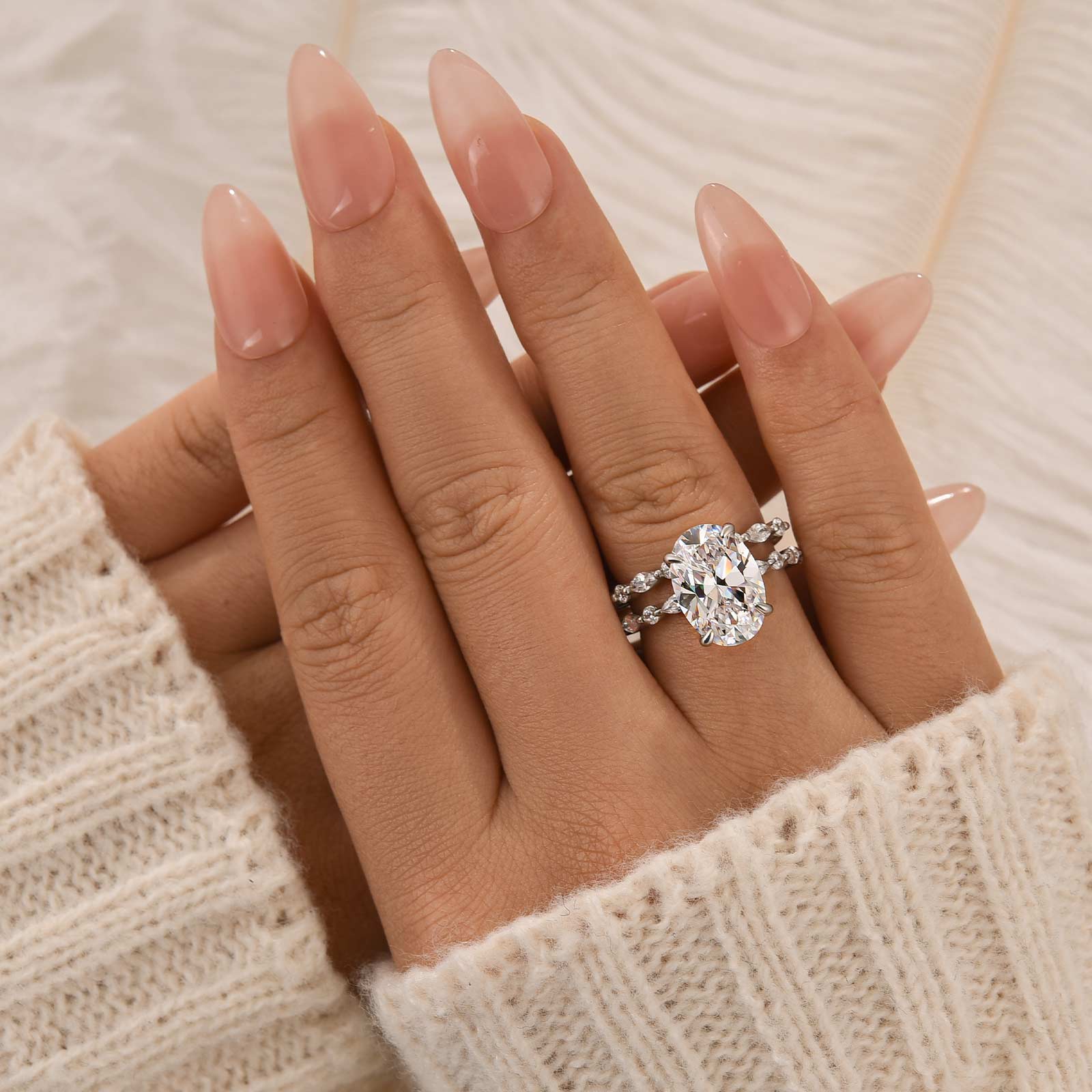 4.5Ct Oval Cut Engagement Ring With Classic Wedding Bands