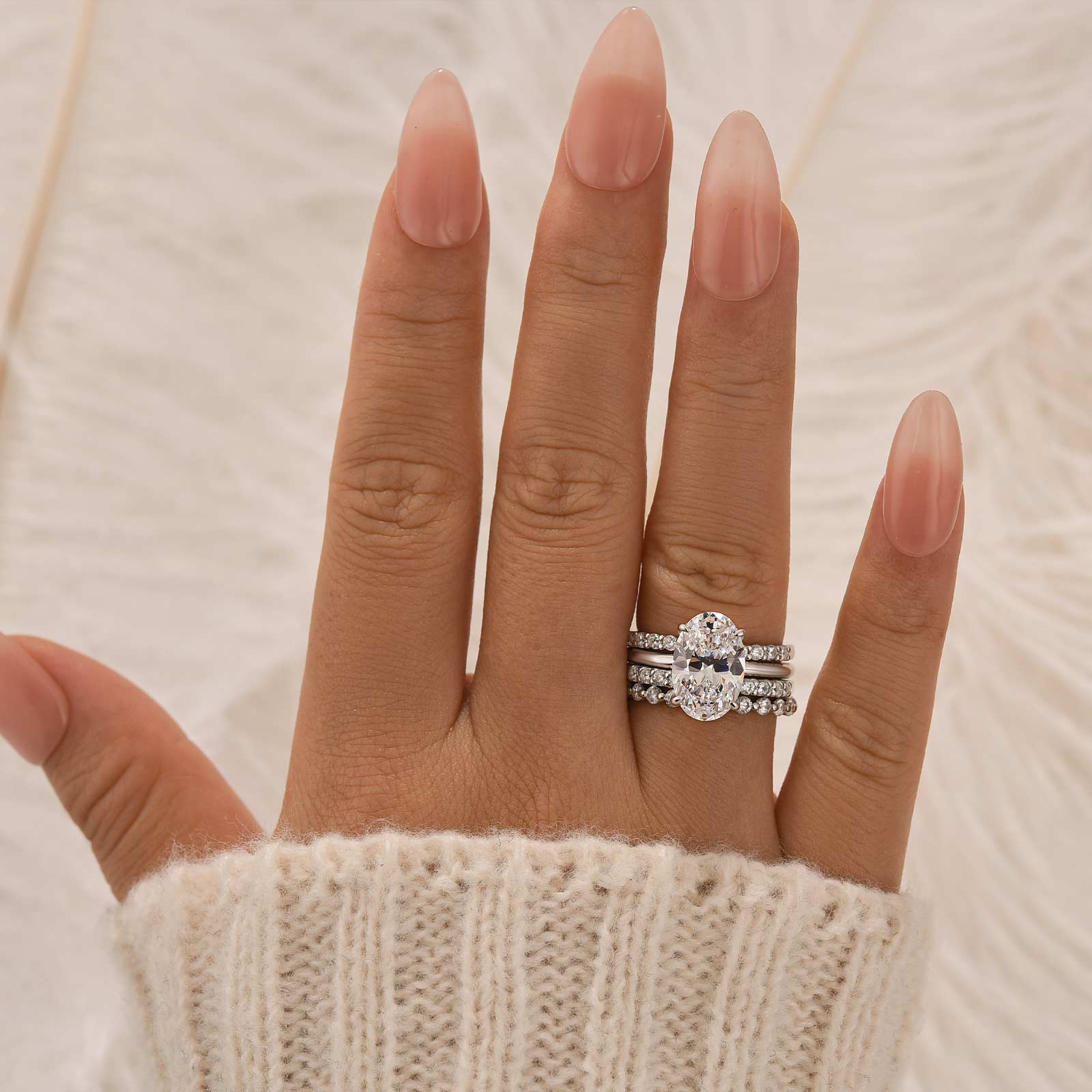 Louily 4PC Oval Cut Wedding Ring Set With Open Wedding Band