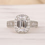 Luxurious Halo Emerald Cut Engagement Ring In Sterling Silver - louilyjewelry