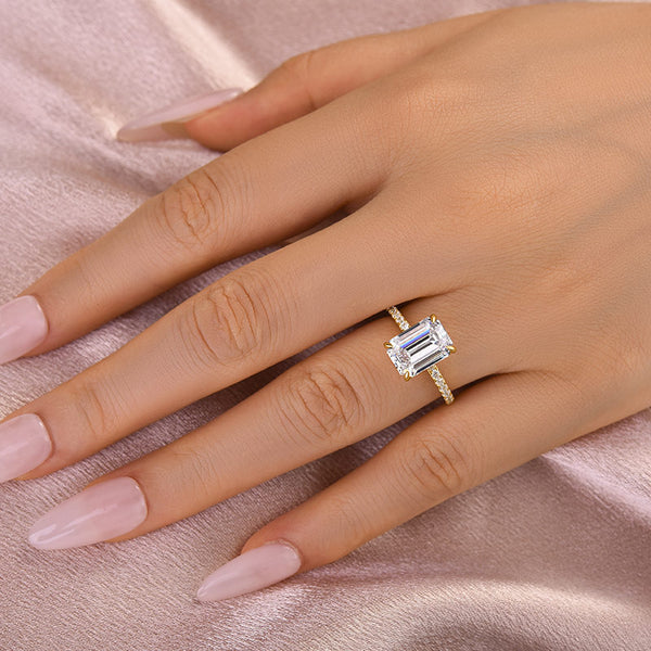 Louily Moissanite Emerald Cut Engagement Ring