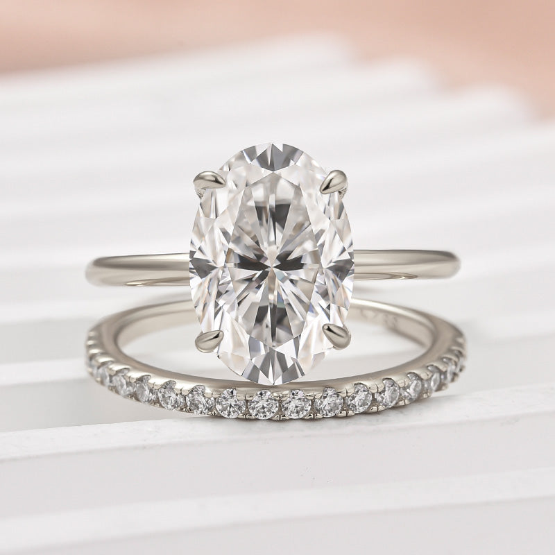 Louily Moissanite 4.0 Ct Hidden Halo Solitaire Oval Cut Wedding Ring - louilyjewelry