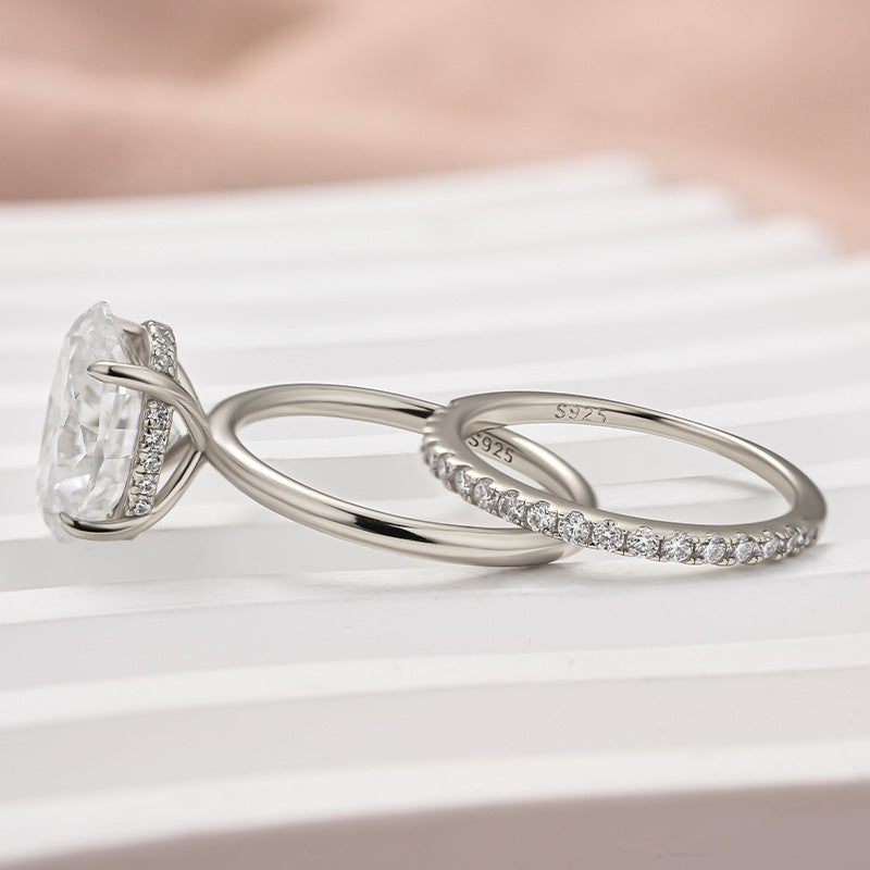 Louily Moissanite 4.0 Ct Hidden Halo Solitaire Oval Cut Wedding Ring - louilyjewelry