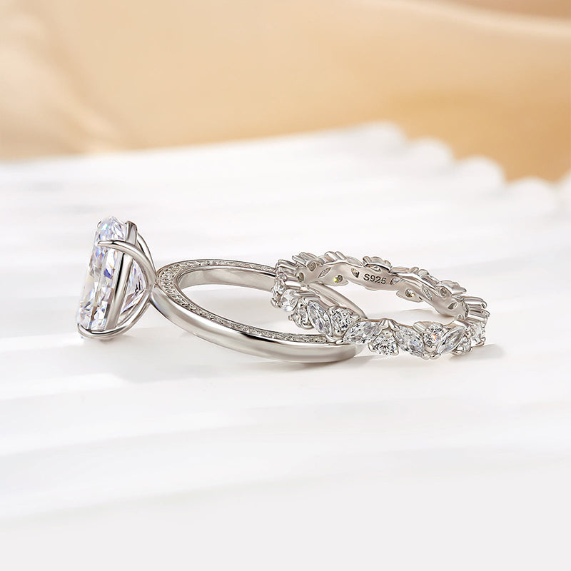Louily Oval Cut Wedding Ring Set With Marquise Cut & Round Cut Wedding Band - louilyjewelry