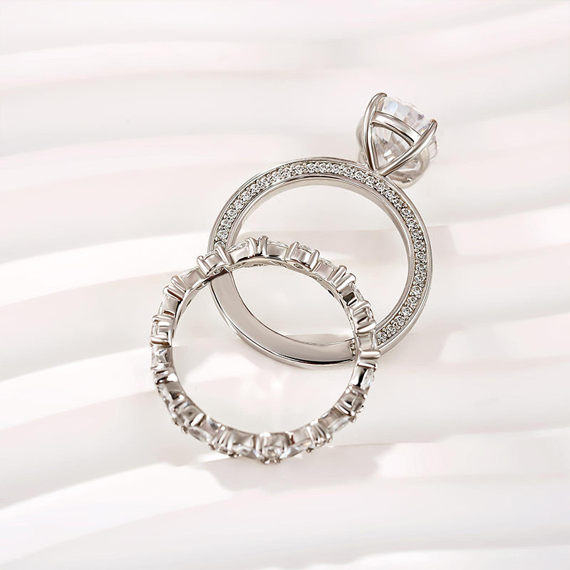 Louily Oval Cut Wedding Ring Set With Marquise Cut & Round Cut Wedding Band - louilyjewelry