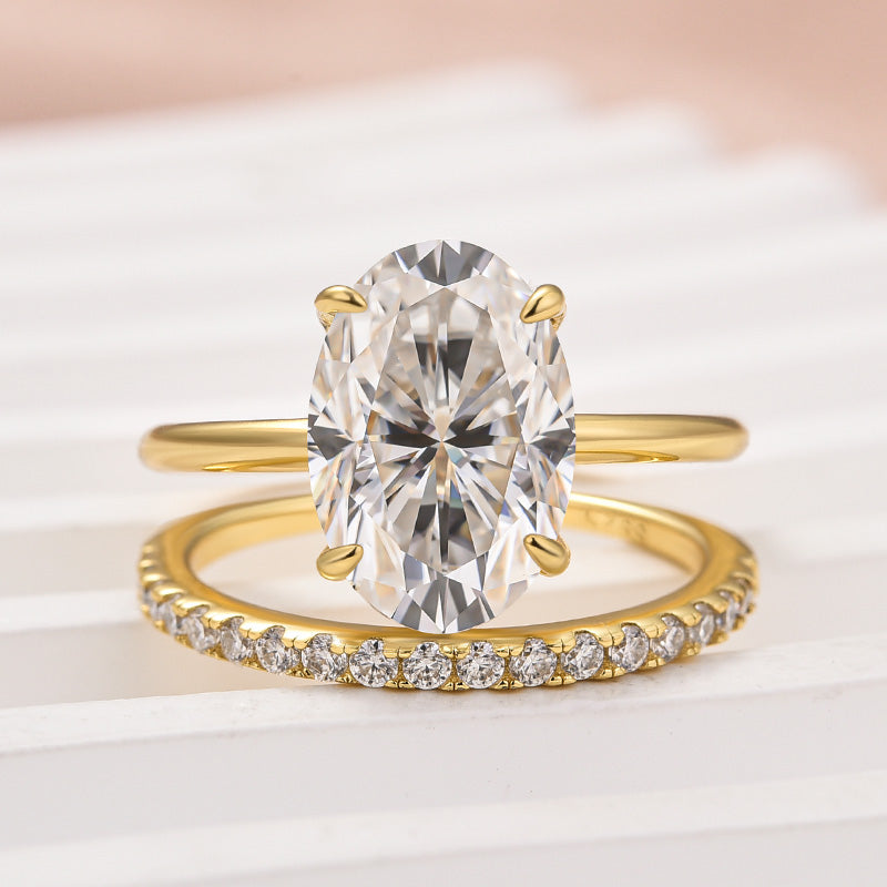 Louily Moissanite 4.0 Ct Hidden Halo Solitaire Oval Cut Wedding Ring - louilyjewelry