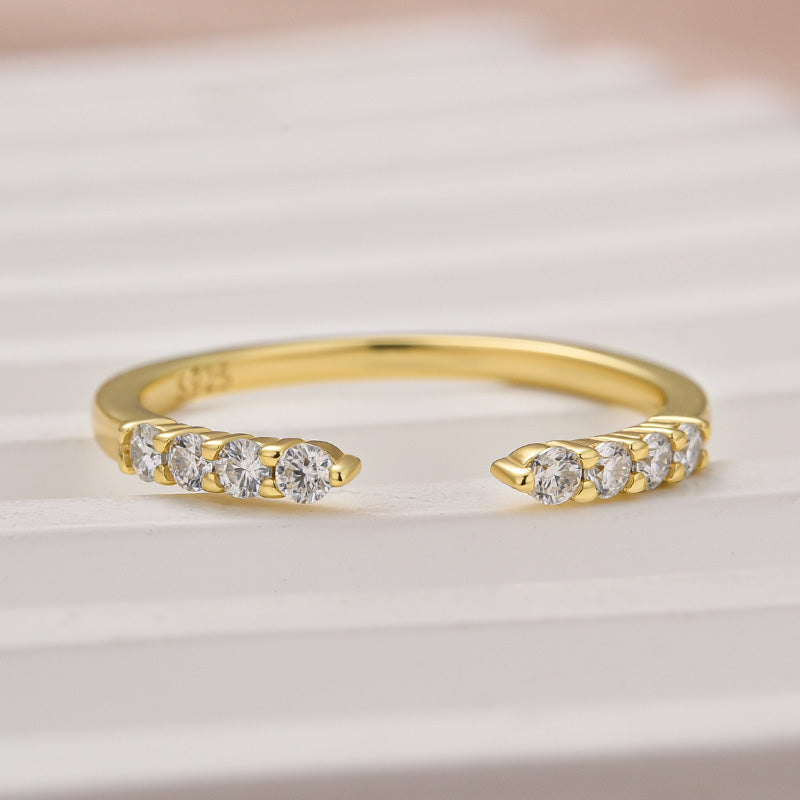 Louily Dainty Moissanite Yellow Gold Open Wedding Band In Sterling Silver - louilyjewelry