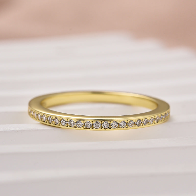 Louily Moissanite Yellow Gold Channel Set Half Wedding Band - louilyjewelry