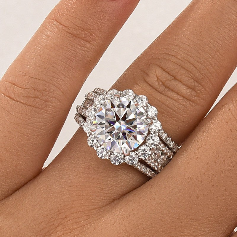 Moissanite Halo Split Shank 4.0Ct Round Cut Engagement Ring