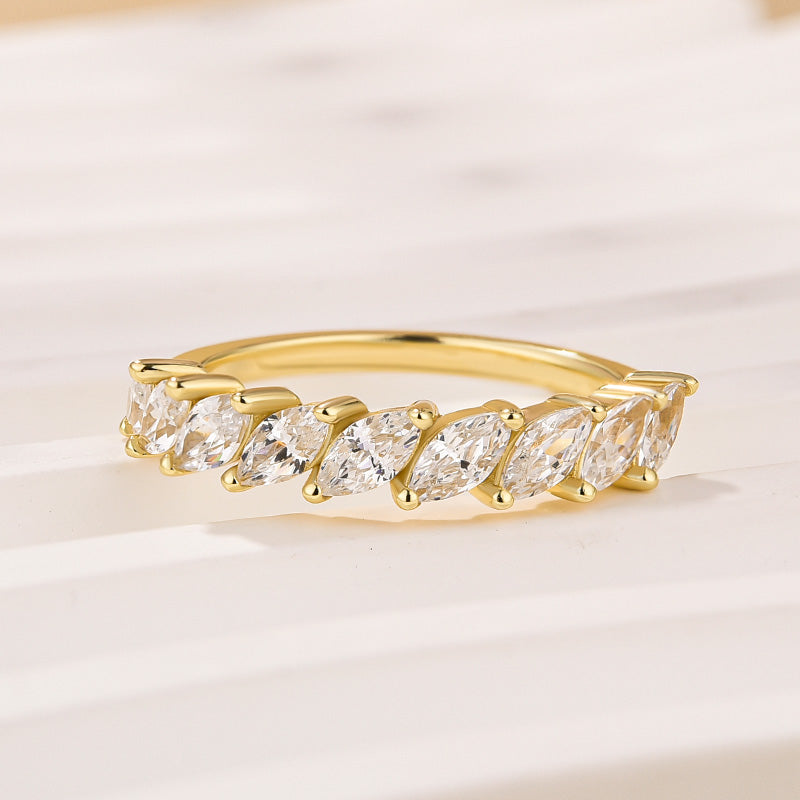 Marquise Cut Half Wedding Band In Sterling Silver - louilyjewelry