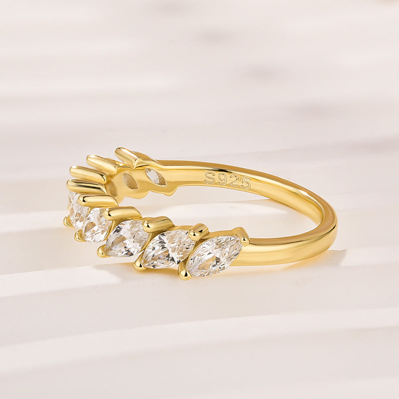 Marquise Cut Half Wedding Band In Sterling Silver - louilyjewelry