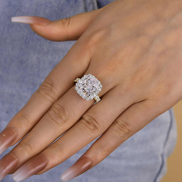 Louily Luxury Halo Crushed Ice Cushion Cut Engagement Ring