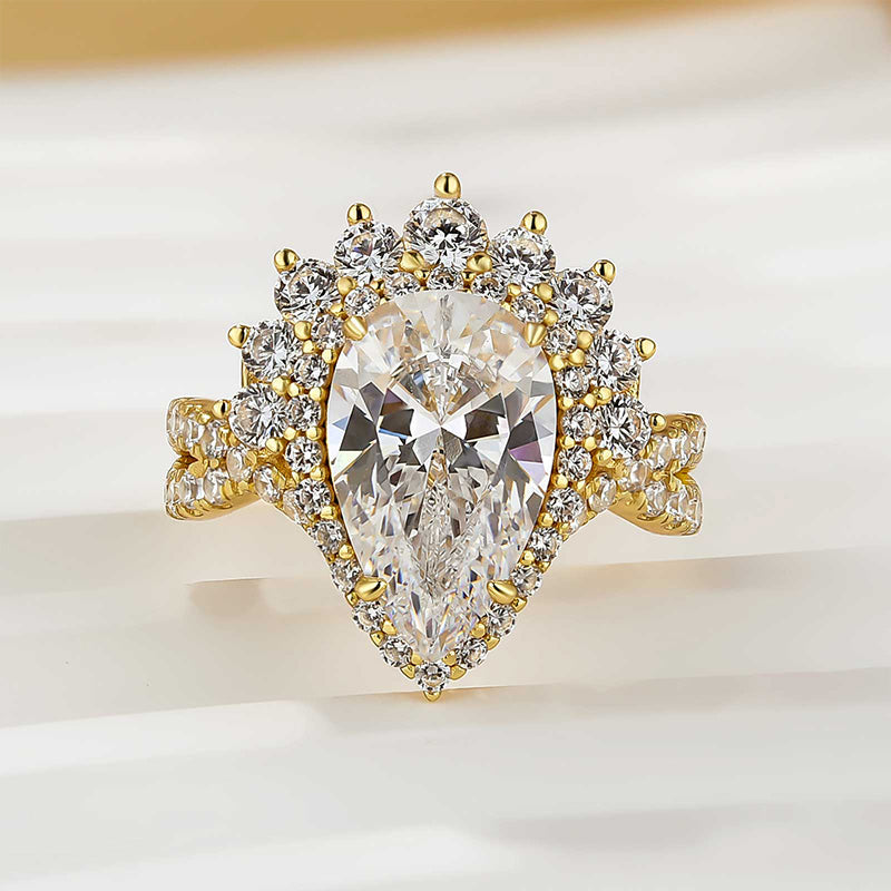 Vintage 4.0Ct Halo Pear Cut Twist Engagement Ring In Sterling Silver - louilyjewelry