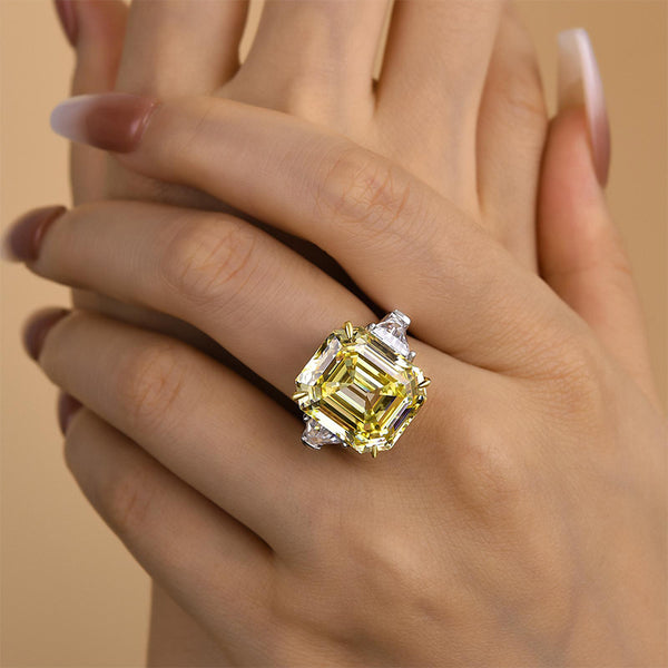 Louily Asscher & Trillion Cut Yellow Sapphire Three Stone Engagement Ring