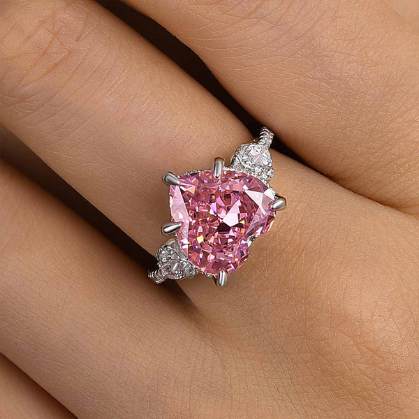 Louily Royal Romantic Pink Stone Heart Cut Engagement Ring In Sterling Silver