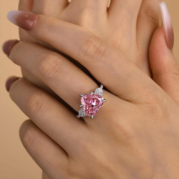 Louily Royal Romantic Pink Stone Heart Cut Engagement Ring In Sterling Silver