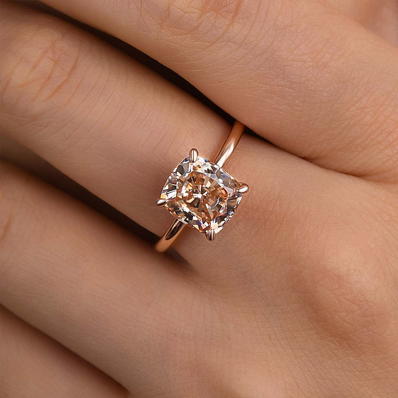 Louily Elegant 3.0 Carat Cushion Cut Champagne Engagement Ring for Women In Sterling Silver - louilyjewelry