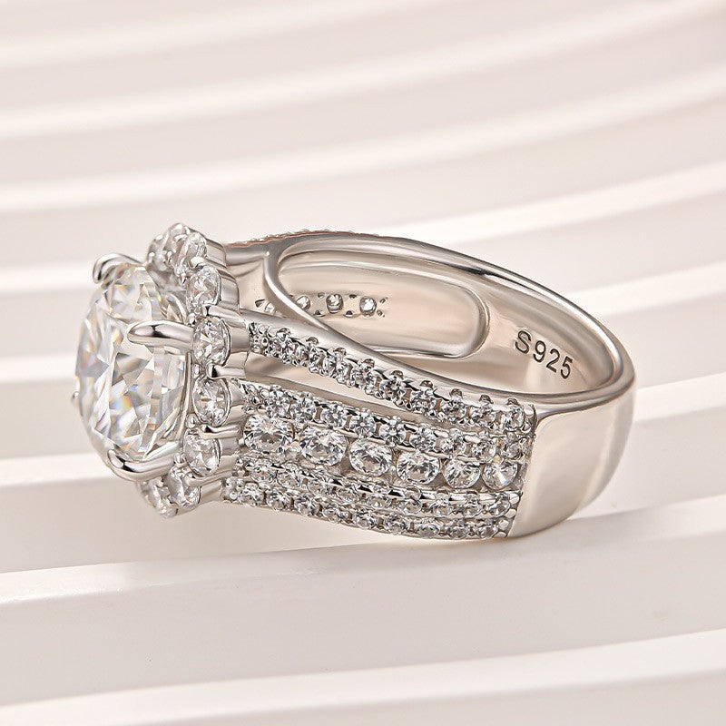 Moissanite Halo Split Shank 4.0Ct Round Cut White Gold Engagement Ring