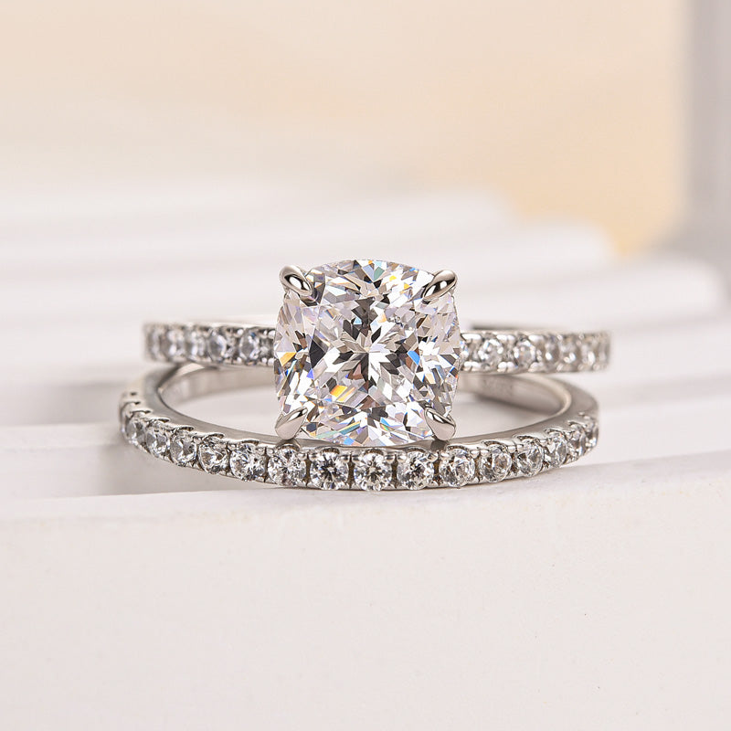Louily Exquisite Cushion Cut Wedding Ring Set For Women In Sterling Silver - louilyjewelry