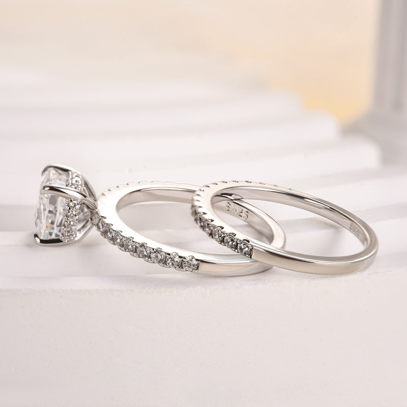 Louily Exquisite Cushion Cut Wedding Ring Set For Women In Sterling Silver - louilyjewelry