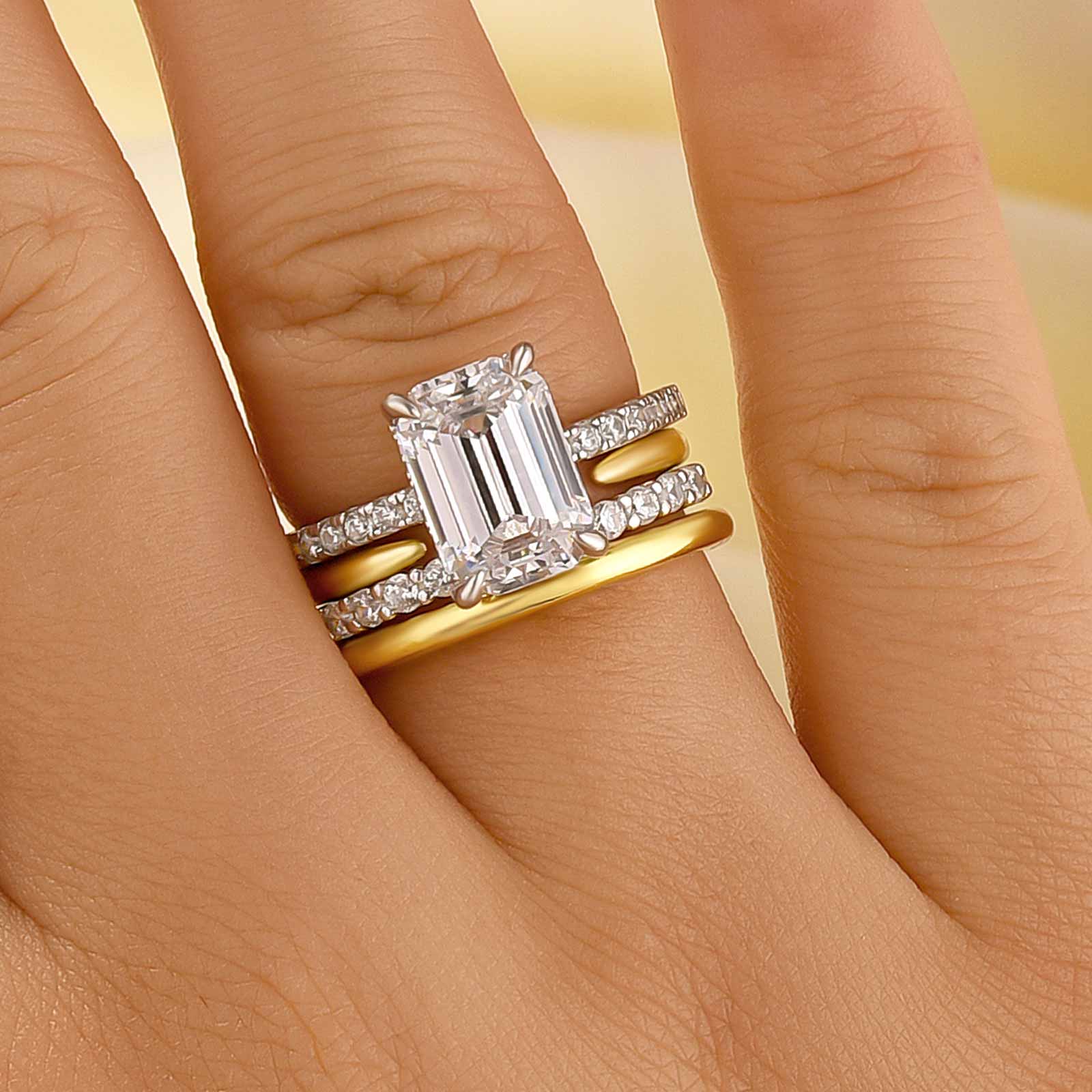 4PC Wedding Ring Set 3.5 Ct Classic Emerald Cut Engagement Ring With Unique Wedding Band