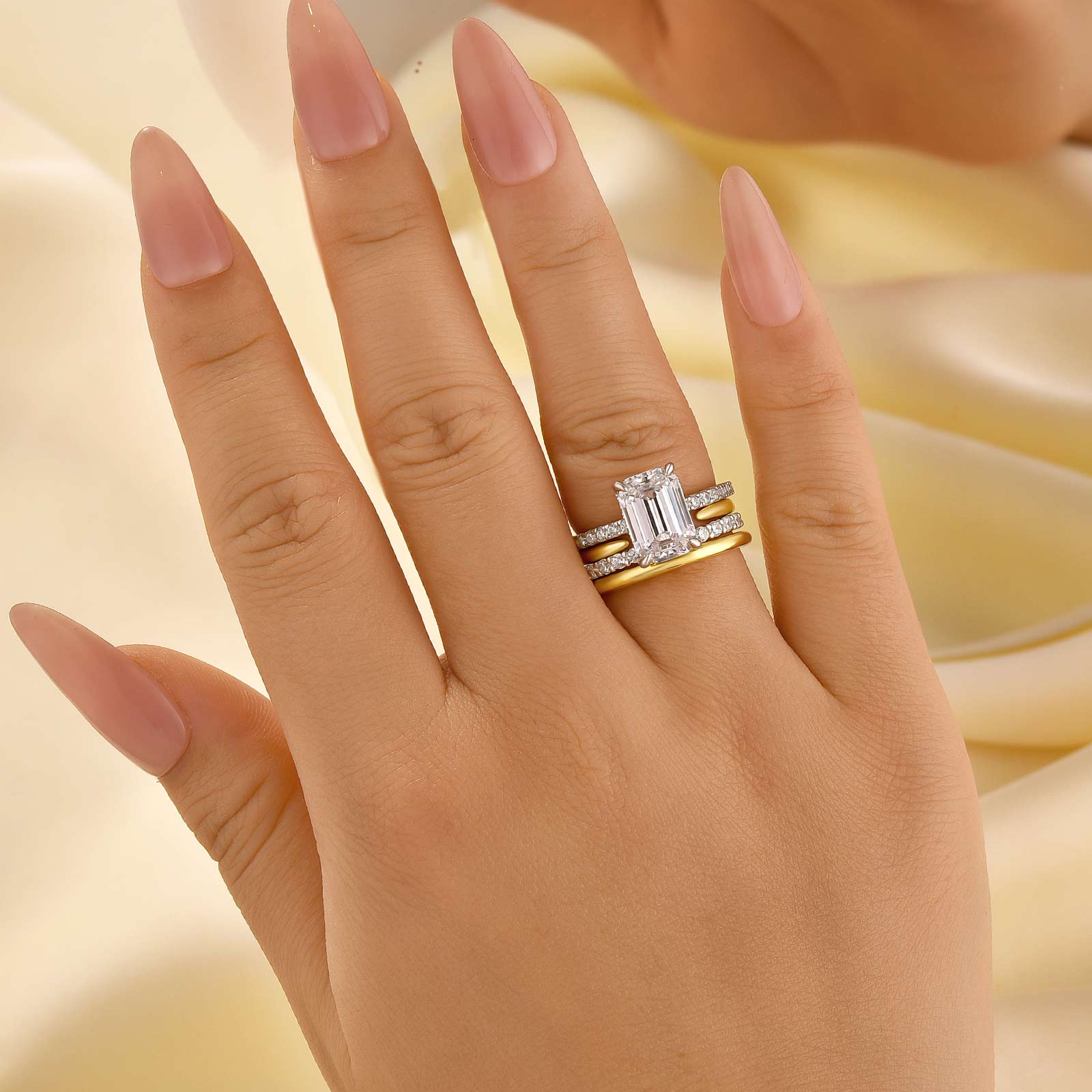 4PC Wedding Ring Set 3.5 Ct Classic Emerald Cut Engagement Ring With Unique Wedding Band