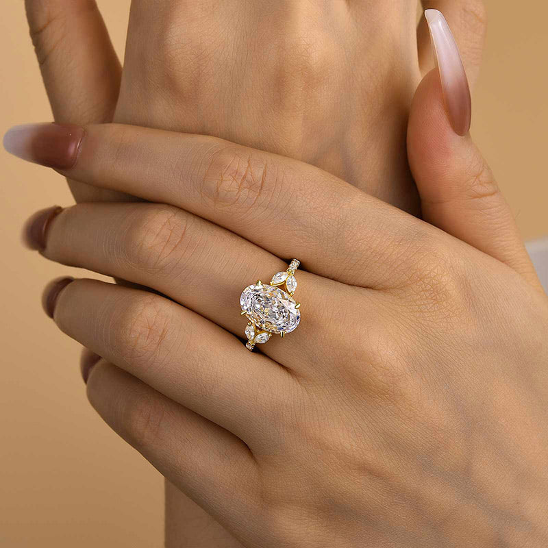 Louily Sparkle Five Stone Yellow Gold Oval Cut Engagement Ring In Sterling Silver - louilyjewelry