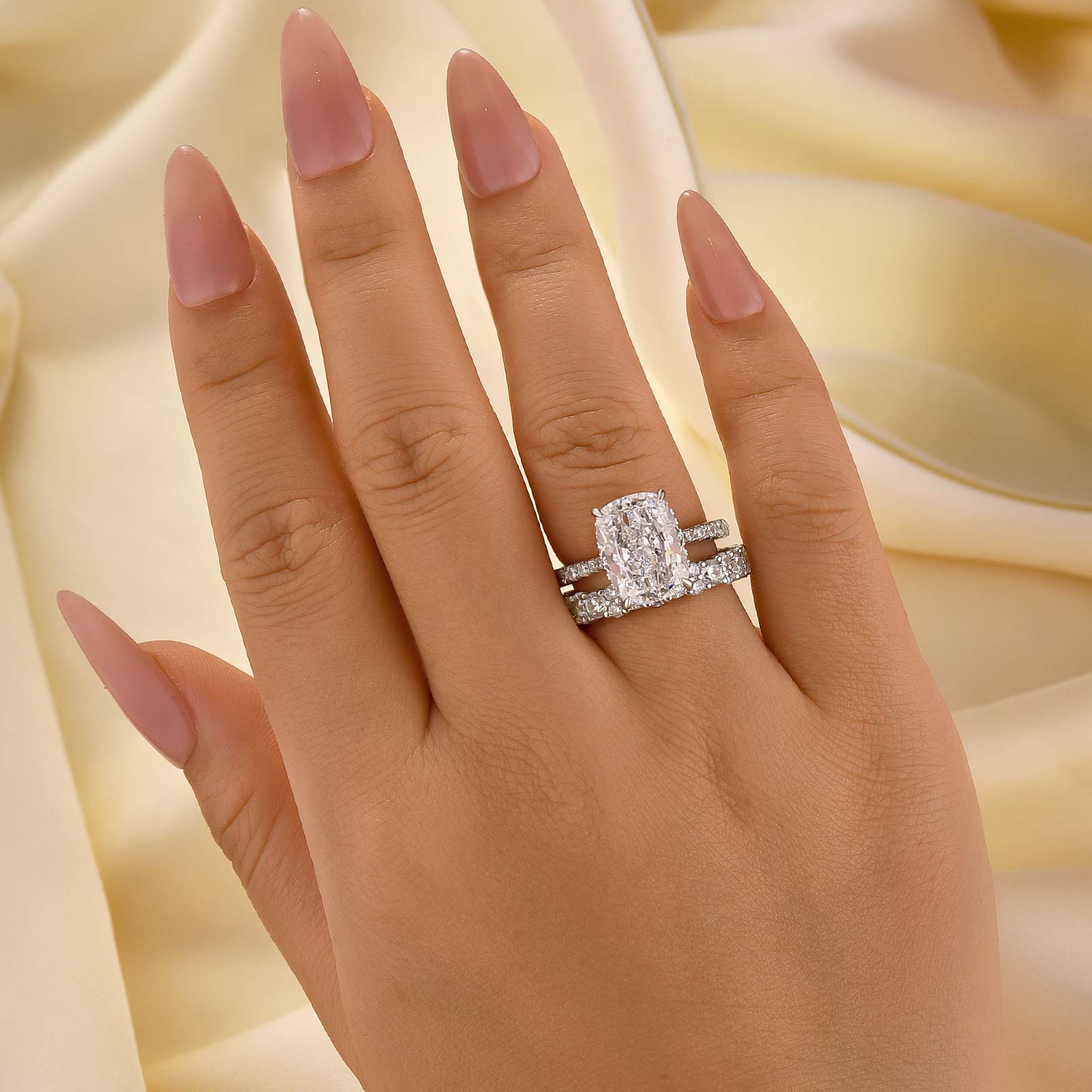 6.5Ct Cushion Cut Wedding Ring Set With Round Cut Full Wedding Band