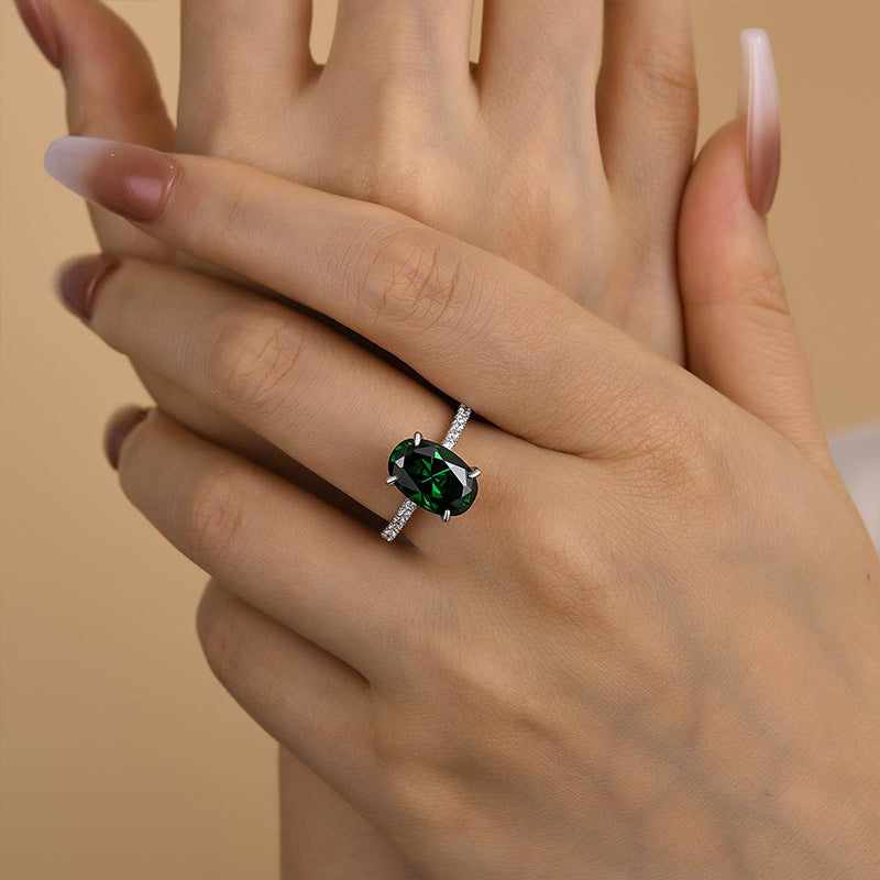 Louily Classic Oval Cut Emerald Green Simulated Diamond Engagement Ring In Sterling Silver - louilyjewelry