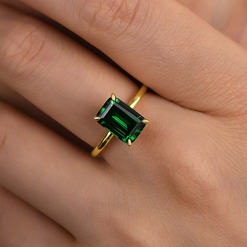 Louily Classic Yellow Gold Emerald Cut Engagement Ring In Sterling Silver - louilyjewelry