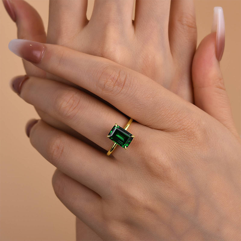 Louily Classic Yellow Gold Emerald Cut Engagement Ring In Sterling Silver - louilyjewelry