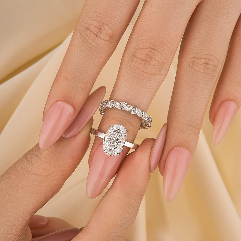 Louily Oval Cut Wedding Ring Set With Marquise Cut & Round Cut Wedding Band - louilyjewelry