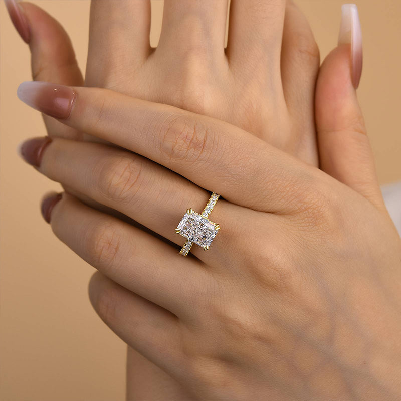 Louily Stunning Yellow Gold Radiant Cut Simulated Diamond Engagement Ring - louilyjewelry