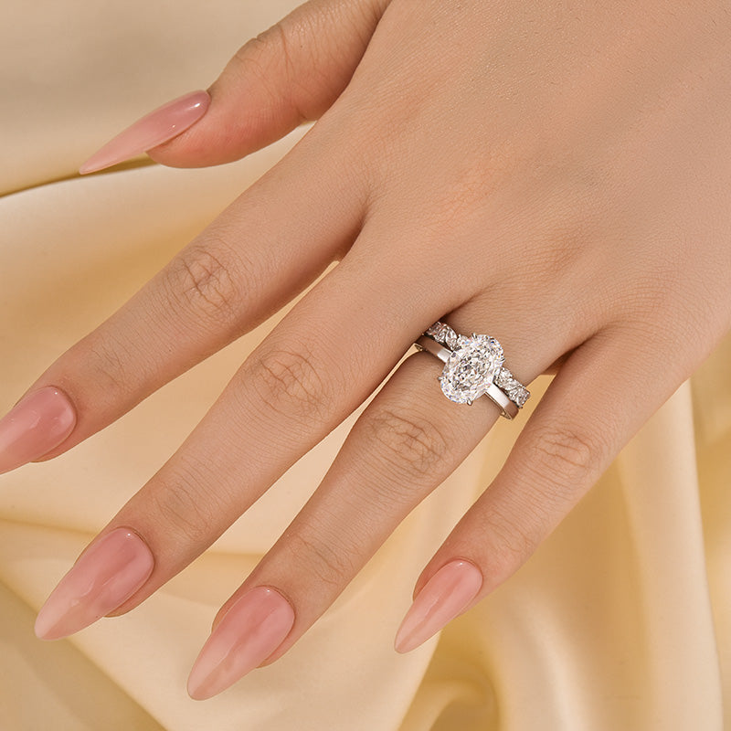 Louily Oval Cut Wedding Ring Set With Marquise Cut & Round Cut Wedding Band - louilyjewelry