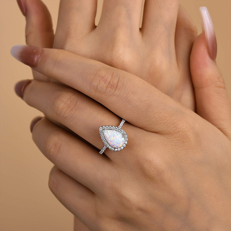Louily Opal Stone Pear Cut Engagement Ring In Sterling Silver - louilyjewelry
