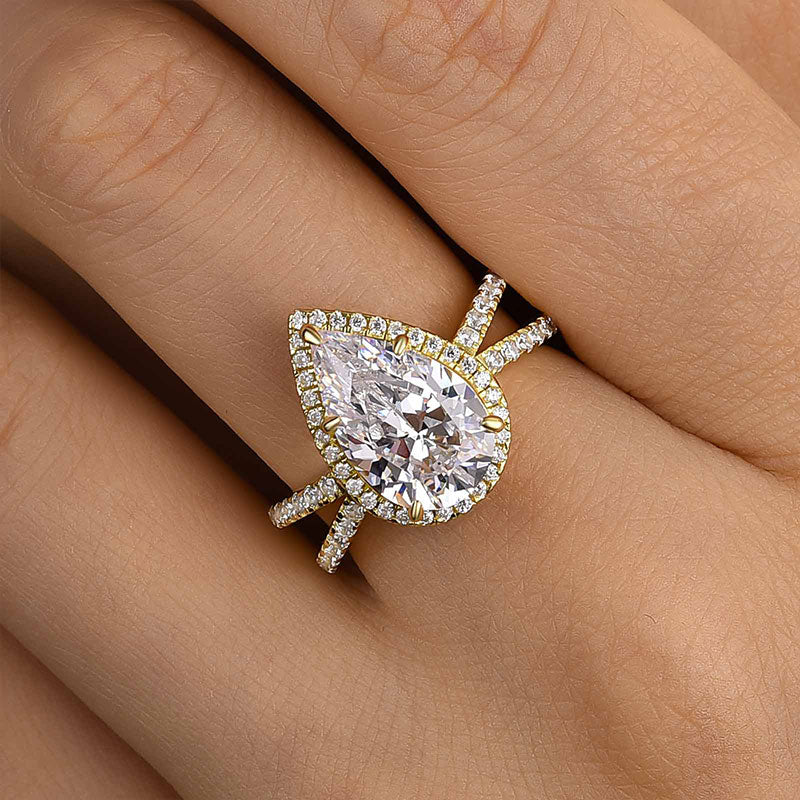 Louily  Split Shank Pear Cut Engagement Ring In Sterling Silver - louilyjewelry