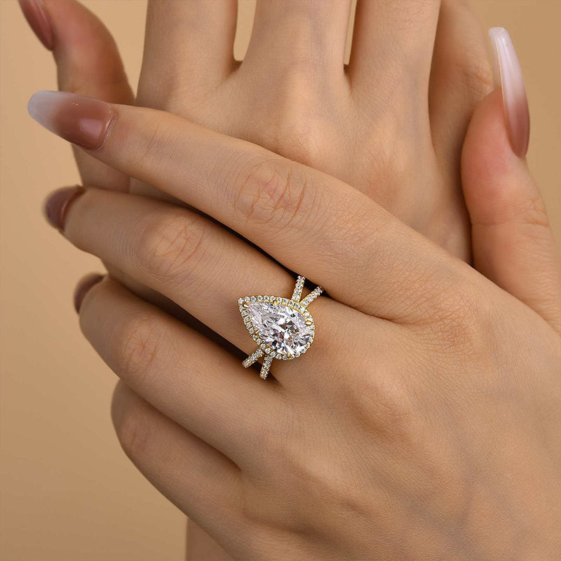 Louily  Split Shank Pear Cut Engagement Ring In Sterling Silver - louilyjewelry