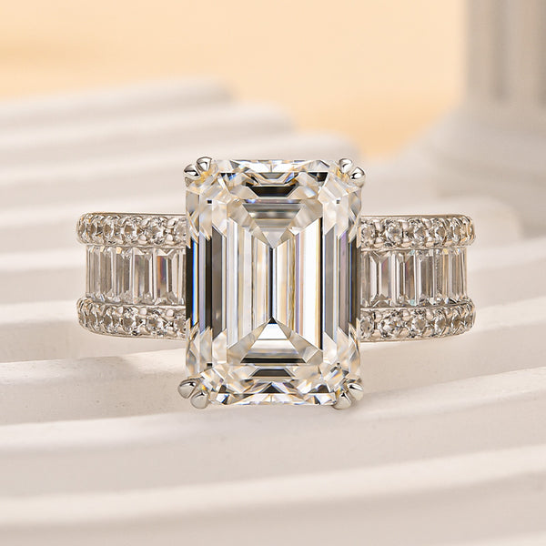 Louily Glittering Emerald Cut Engagement Ring