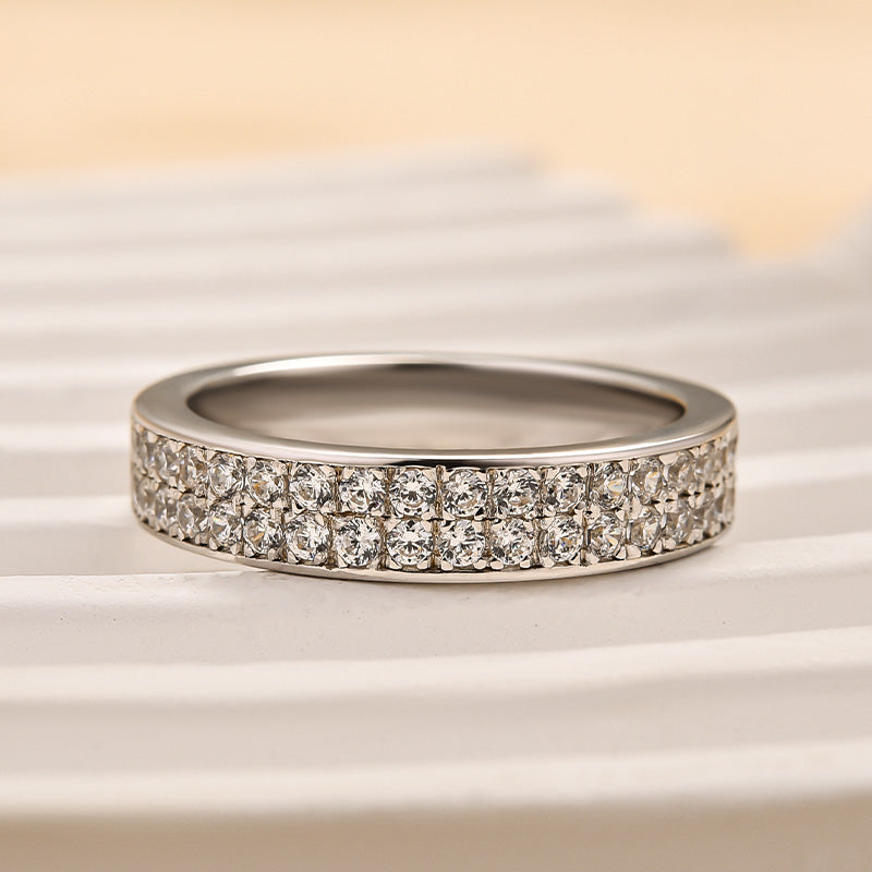 Louily Sparkle Half Round Cut Women's Wide Wedding Band In Sterling Silver - louilyjewelry