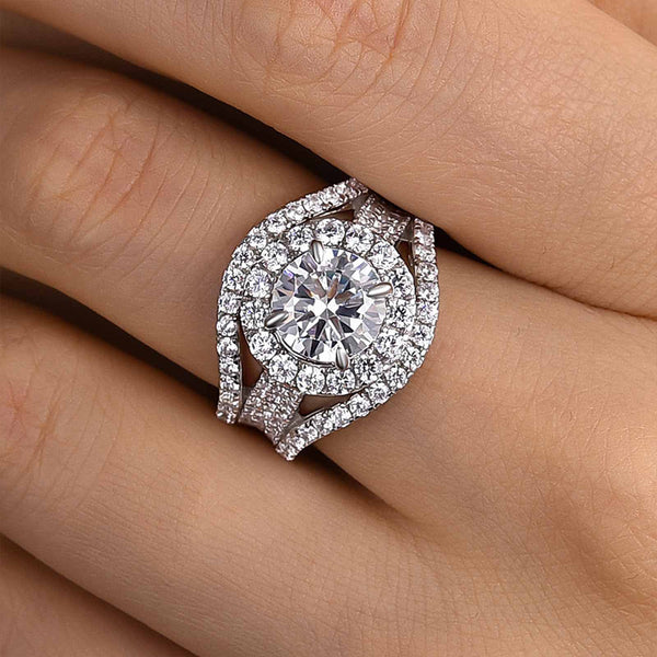 Louily Timeless Split Shank Halo Round Cut Engagement Ring