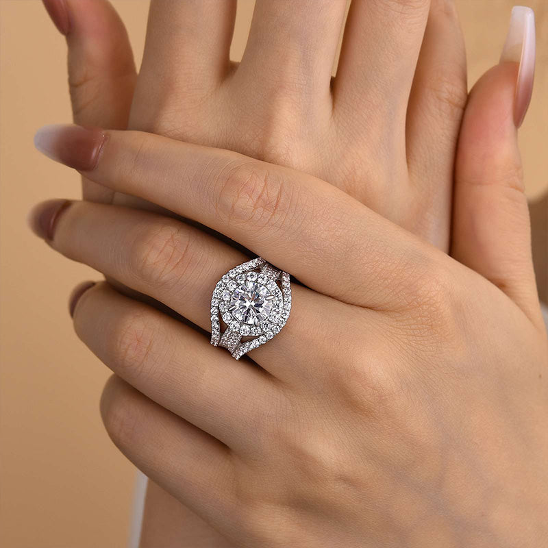 Louily Timeless Split Shank Halo Round Cut Engagement Ring - louilyjewelry